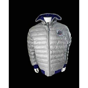 Mitchell & Ness Utah Jazz NBA Gray Puffer Jacket Hooded Hardwood Classics Large